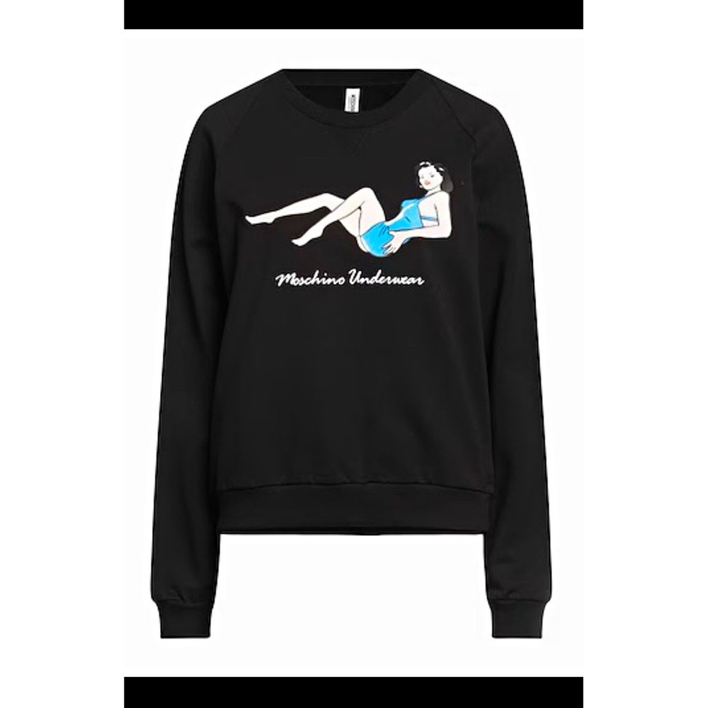 Moschino Underwear NWT Women's Black Pinup Graphic Print Logo Crew Sweatshirt S
